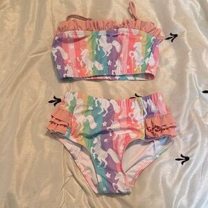 Unicorn Rainbow Ruffle Bikini Set - Pink Accents